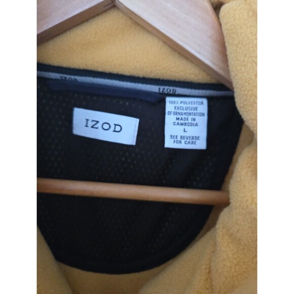 #54 vintage Izod Men's Large Yellow Fleece pullover Grey stripe 100% Polyester - Picture 3 of 5